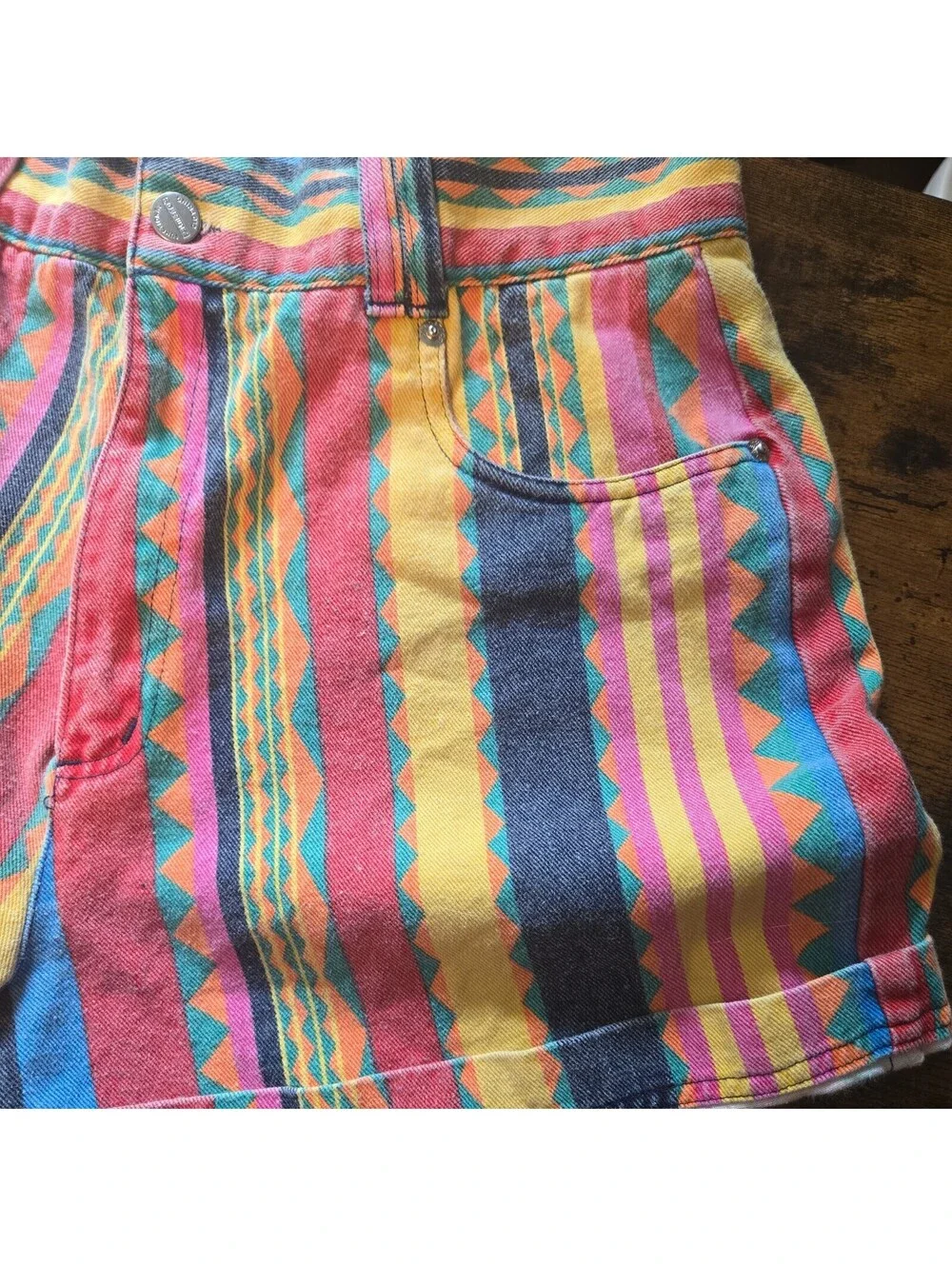 Vtg Womens Aztec High Rise Shorts Colorful Festival Palmettos 28